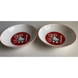 Set Of 2 Sanrio Hello Kitty 9" Ceramic Pasta Dinner Bowls Red Bows NEW